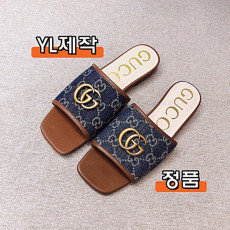 구찌 GG 로고 레더&패브릭 슬리퍼